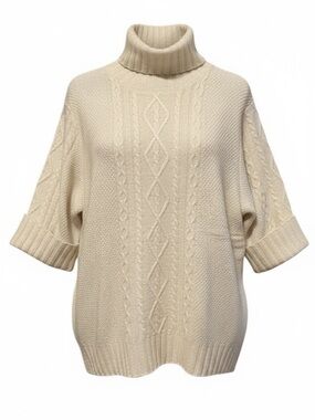 WoolOvers Lambswool Long Cable Polo Neck Sweater – Small